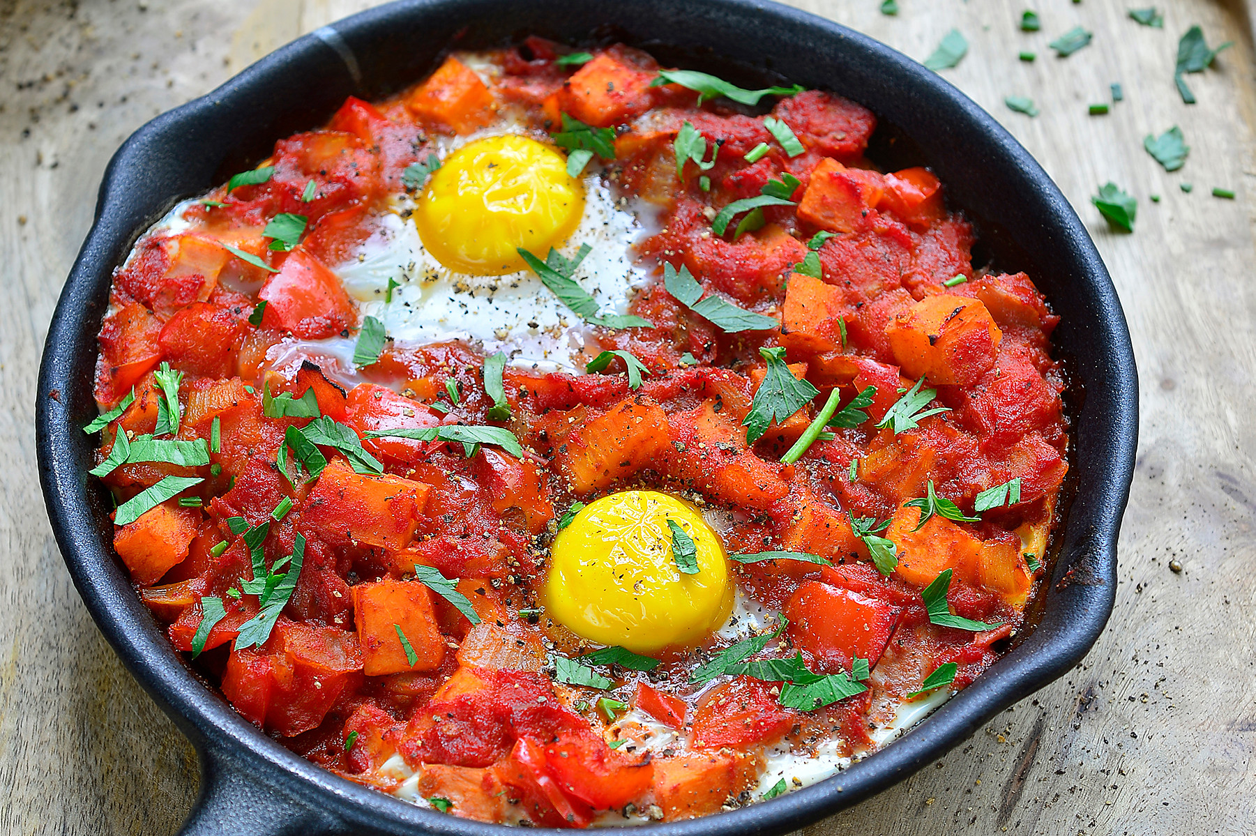 Shakshuka met zoete aardappel